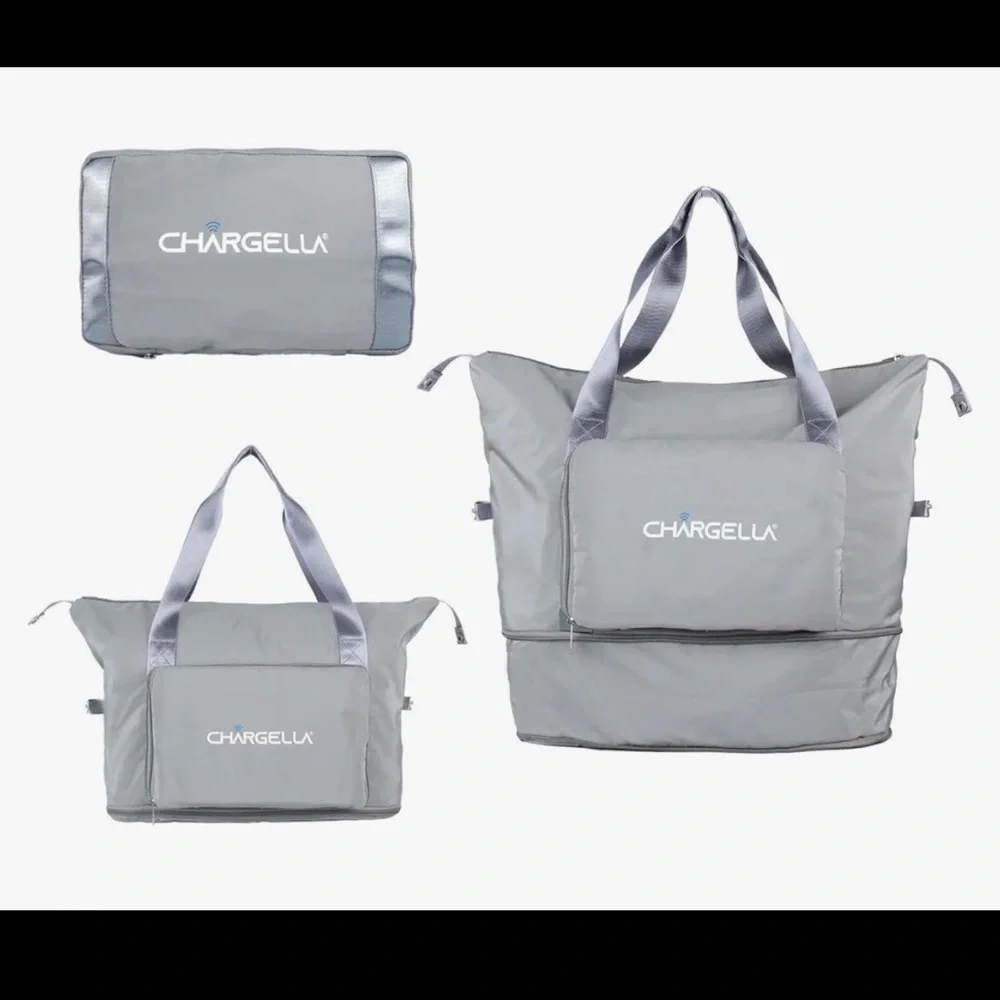 Chargella Large Folding Duffel Tote Bag Shoulder Luggage Handbag Charging Port